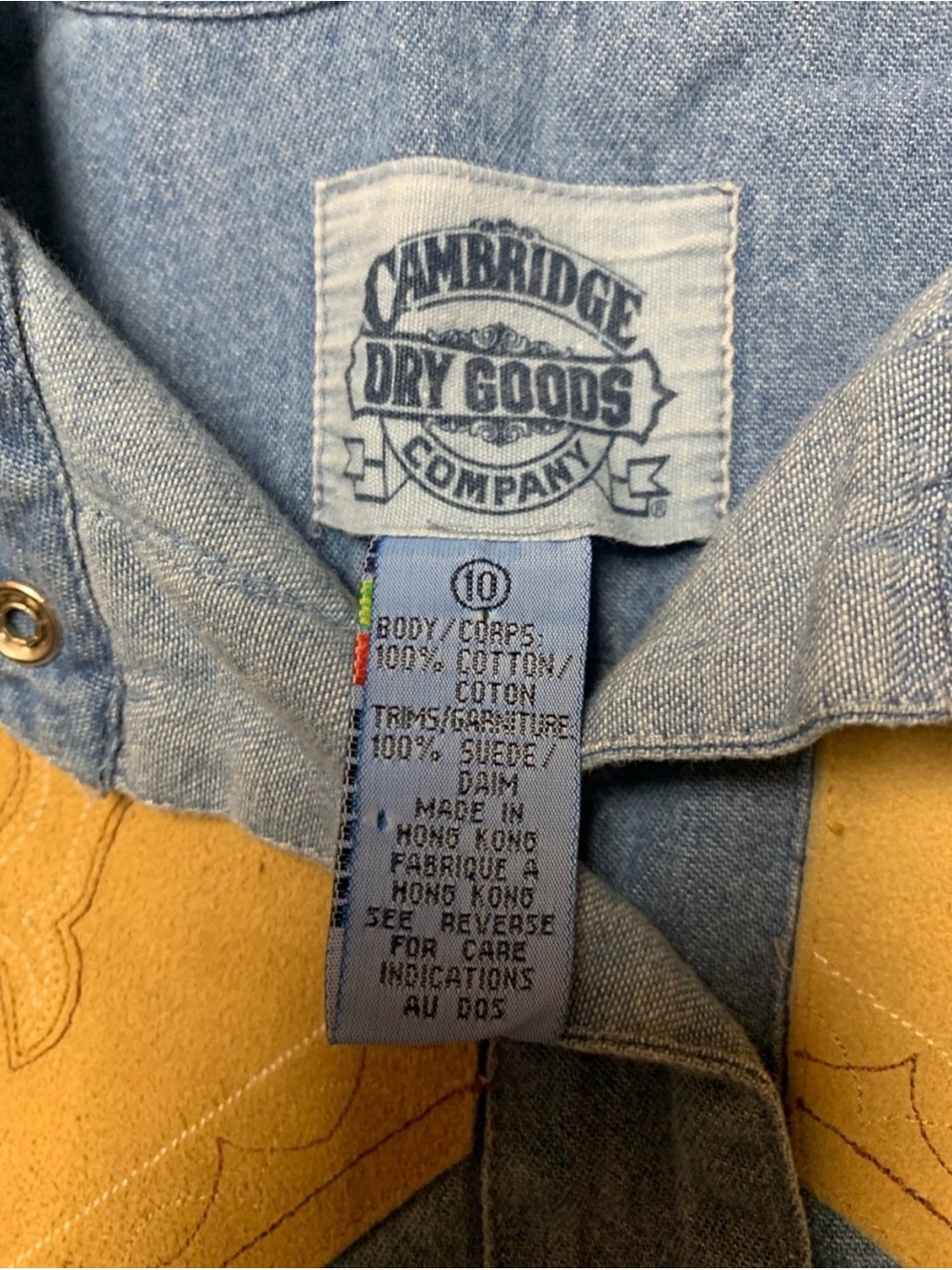 Vintage 90s Denim & Suede Pearl Snap Cowgirl Western Oversized Rodeo Shirt - Picture 3 of 5